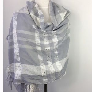Plaid scarf fringe gray and white sequin pashmina/ scarf